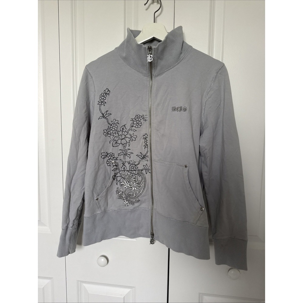 BCBG Max Azria Vintage Zip Sweater Flower Embroidery Size XL Mock Neck
